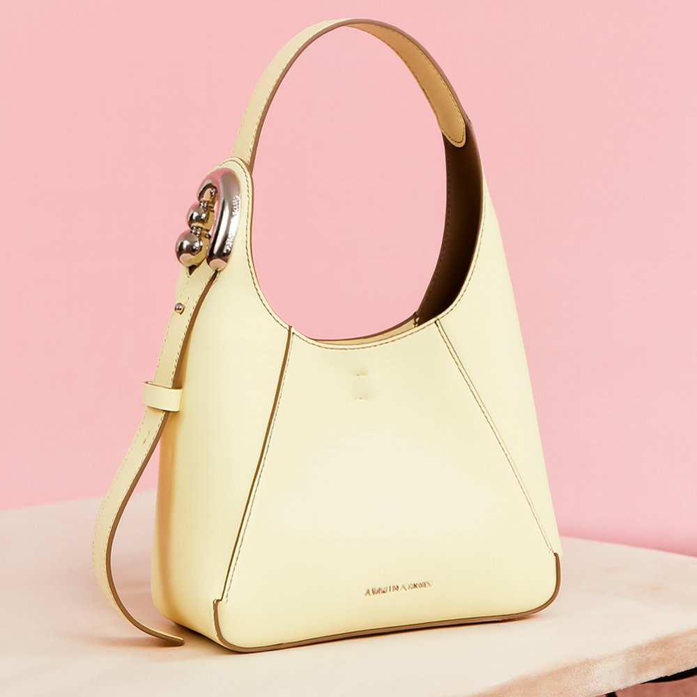 Women’s Flat Bucket Bag – Split Leather, Adjustable Strap, Neutral Color - Willen