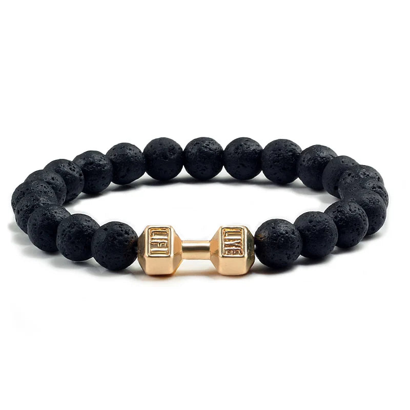 Beaded Stretch Bracelet – 8mm Lava & Howlite Beads with Metal Accent - Willen