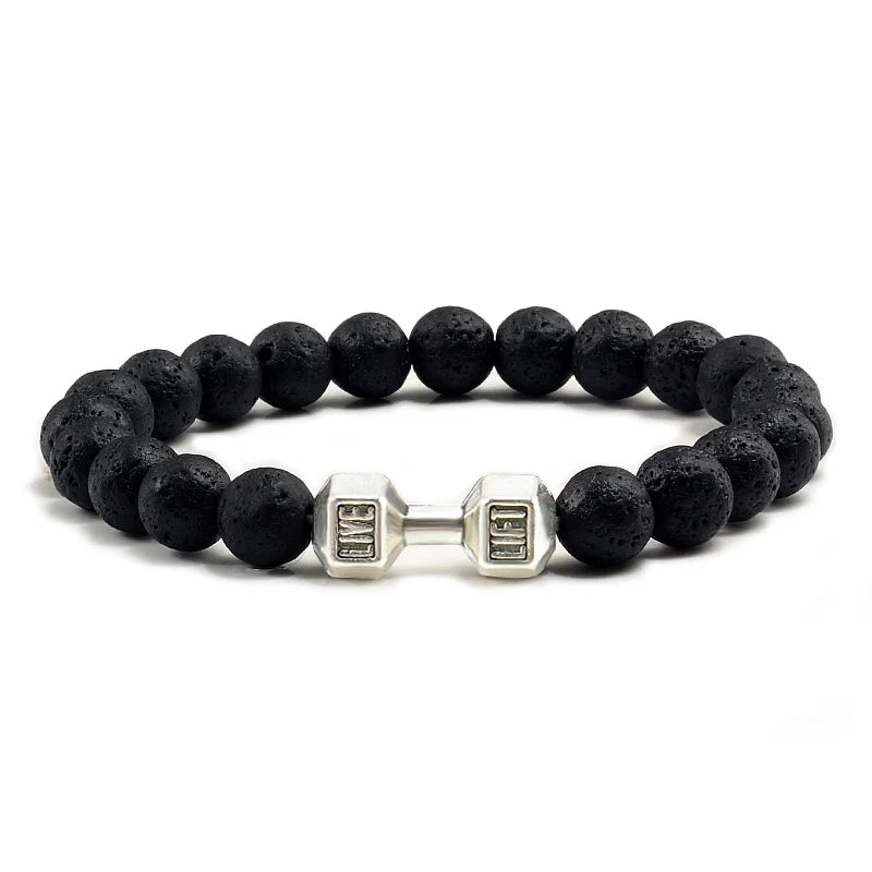 Beaded Stretch Bracelet – 8mm Lava & Howlite Beads with Metal Accent - Willen