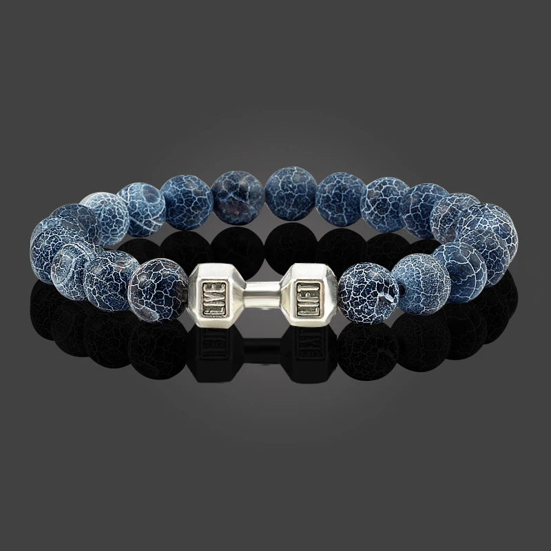 Beaded Stretch Bracelet – 8mm Lava & Howlite Beads with Metal Accent - Willen