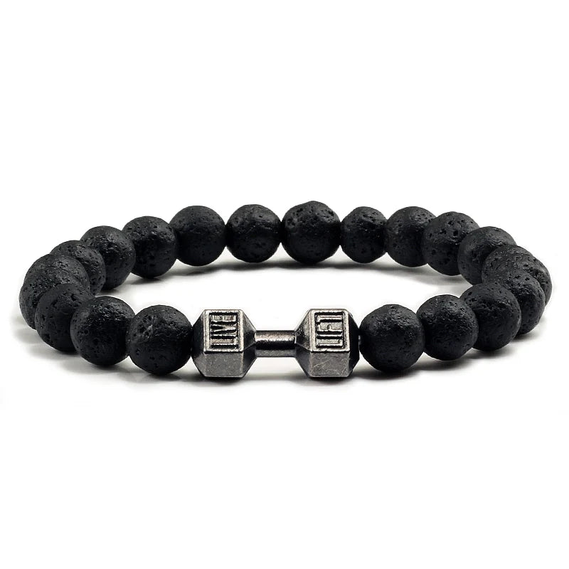 Beaded Stretch Bracelet – 8mm Lava & Howlite Beads with Metal Accent - Willen