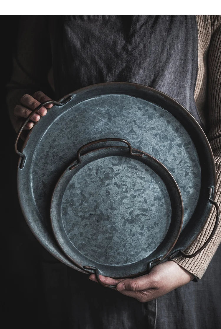 Rustic Metal Tray with Handles – Distressed Iron Finish - Willen