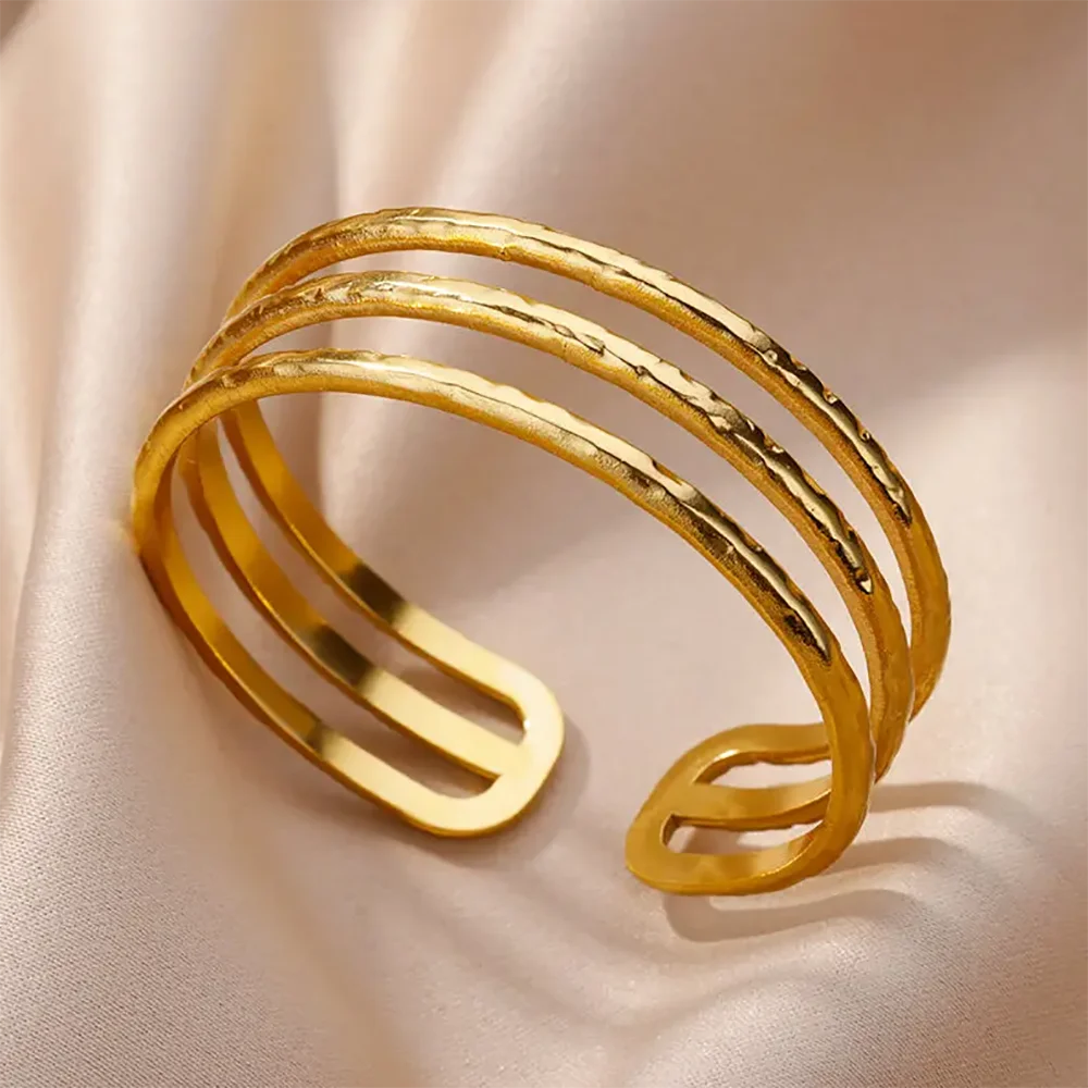 Gold Floral Etched Cuff Bracelet – Wide Stainless Steel Bangle for Women - Willen