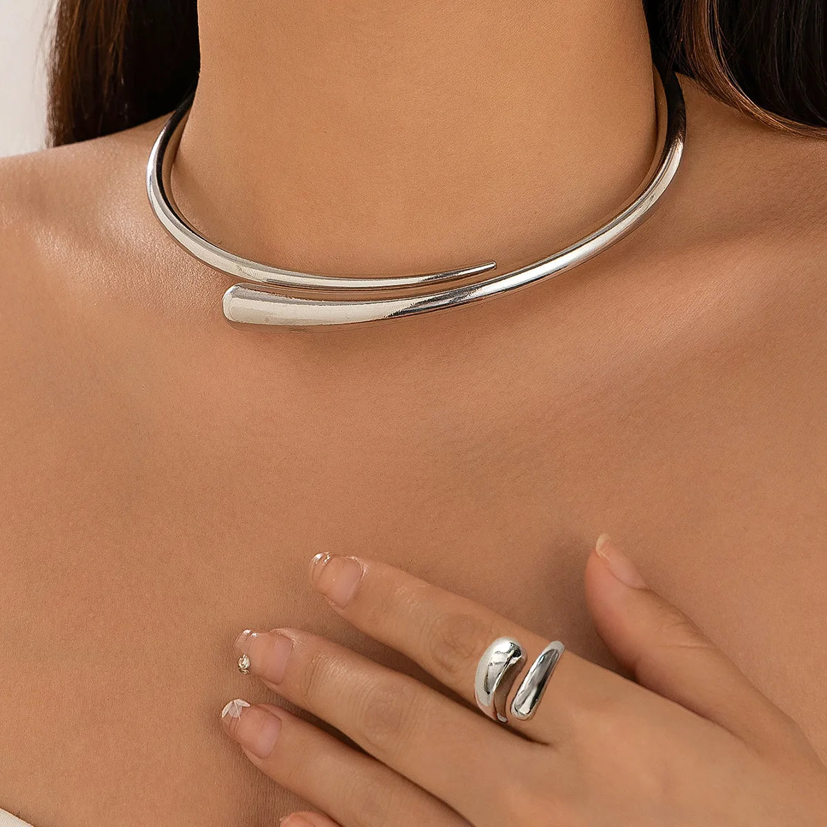 Geometric Jewelry Set – Mixed Gold and Silver Necklaces, Bangles & Adjustable Rings - Willen