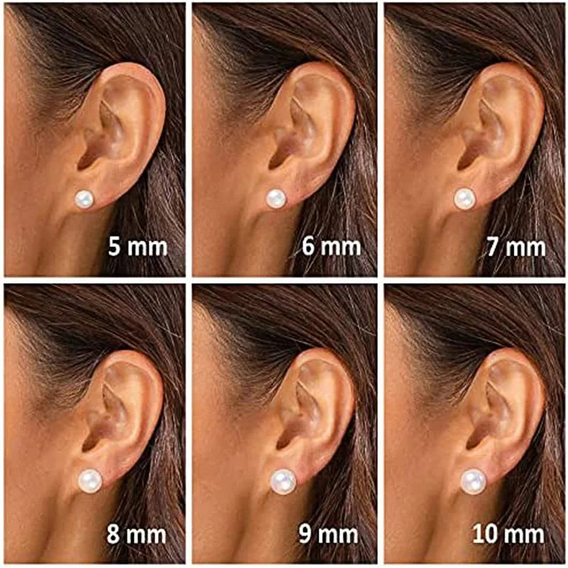 Simulated Pearl Stud Earrings – Round White Imitation Pearls with Push-Back Closure - Willen