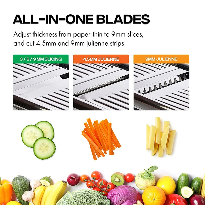 Adjustable Mandoline Slicer – Stainless Steel Blade, Non-Slip Base - Willen