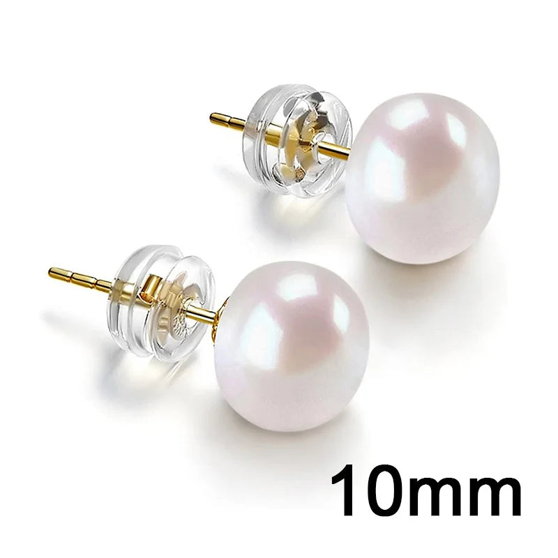 Simulated Pearl Stud Earrings – Round White Imitation Pearls with Push-Back Closure - Willen