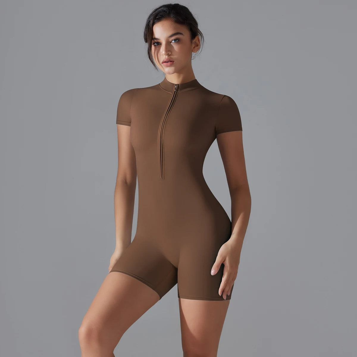 One-Piece Zip-Up Active Bodysuit – Breathable Nylon-Spandex for Women - Willen