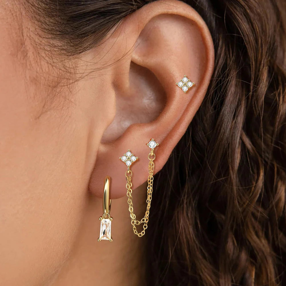 3-Piece Cubic Zirconia Stud Earrings Set – Stainless Steel Cartilage Jewelry with Birthstone Colors - Willen