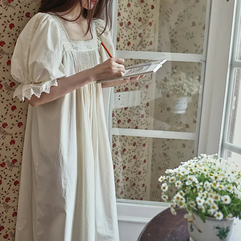 Cotton Nightgown – 100% Cotton Ankle-Length Sleepwear with Lace Trim - Willen