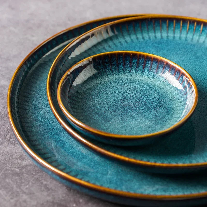 Nordic Glazed Ceramic Dish – Round, Blue, Heat-Resistant - Willen
