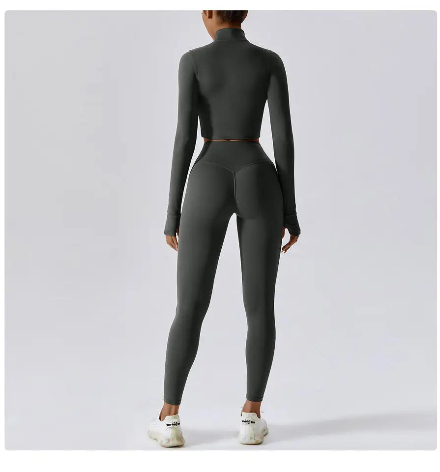 4-Piece Women's Yoga Set – Long Sleeve Sports Outfit with Leggings, Shorts, Bra & Top - Willen