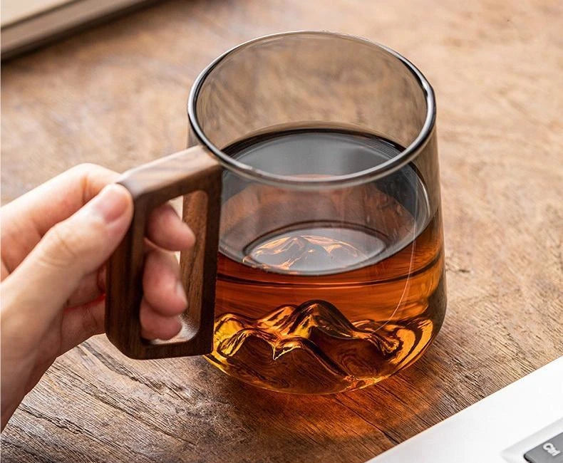 Glass Mug with Wooden Handle – Hand-Blown Borosilicate, 350ml - Willen