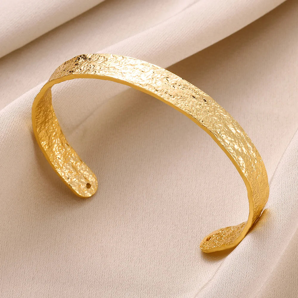 Gold Floral Etched Cuff Bracelet – Wide Stainless Steel Bangle for Women - Willen