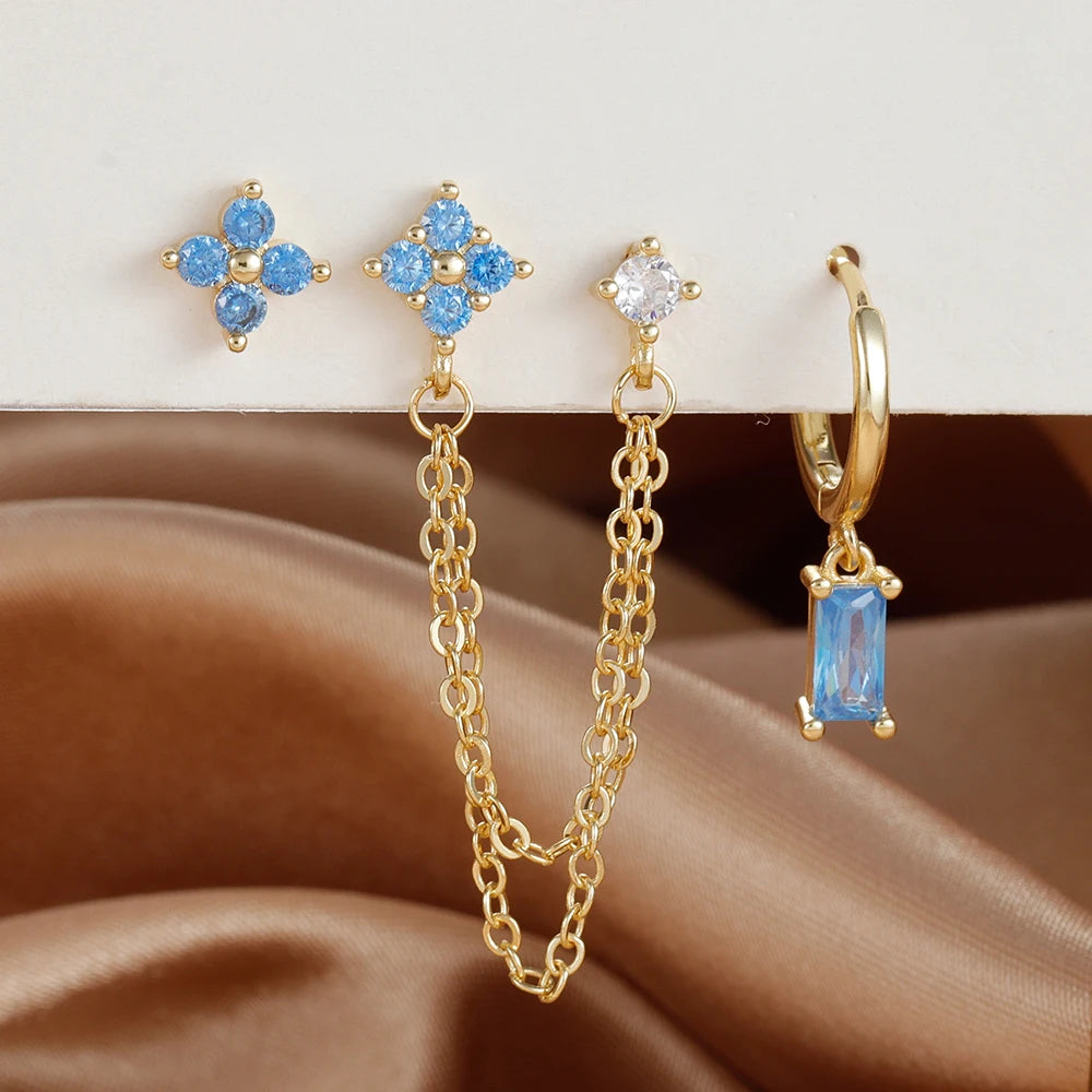 3-Piece Cubic Zirconia Stud Earrings Set – Stainless Steel Cartilage Jewelry with Birthstone Colors - Willen