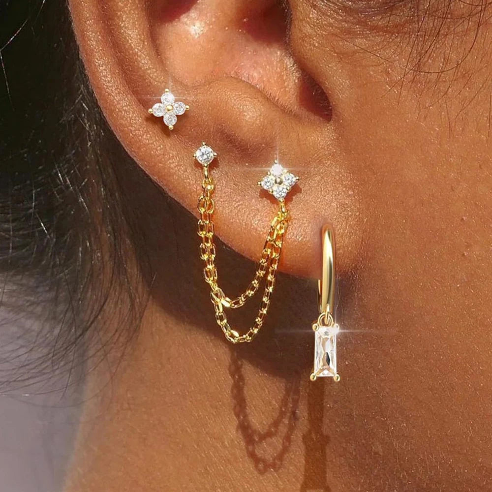3-Piece Cubic Zirconia Stud Earrings Set – Stainless Steel Cartilage Jewelry with Birthstone Colors - Willen