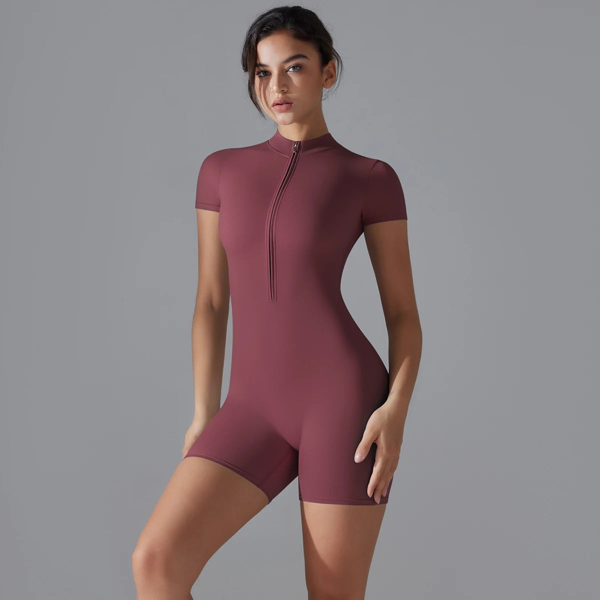 One-Piece Zip-Up Active Bodysuit – Breathable Nylon-Spandex for Women - Willen