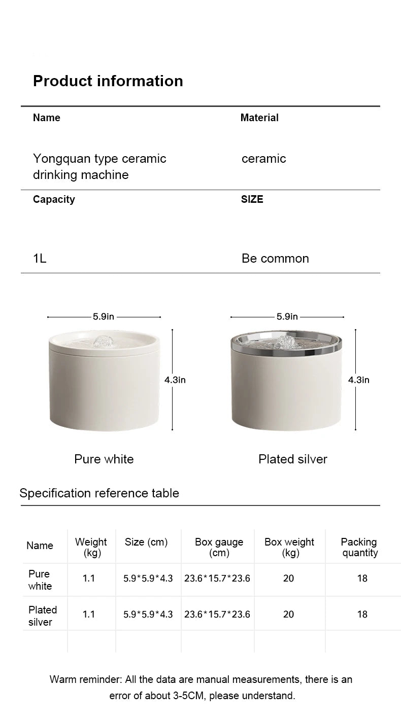 Ceramic Pet Water Fountain – Quiet Circulation, USB-Powered - Willen