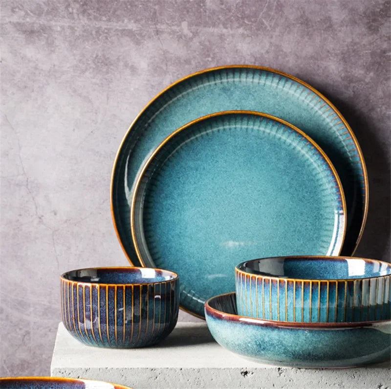 Nordic Glazed Ceramic Dish – Round, Blue, Heat-Resistant - Willen