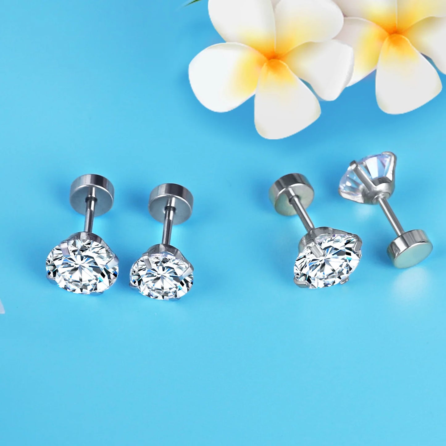 Stainless Steel Stud Earrings – Round Cubic Zirconia with Screw-Back, Unisex Design - Willen