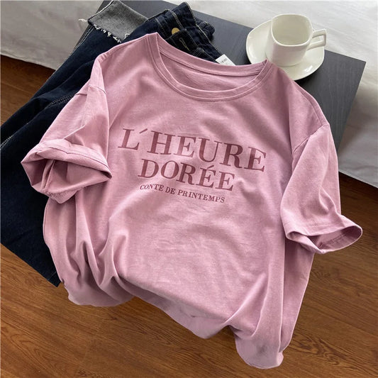 BlushEase Letter Tee – Lightweight Cotton-Blend T-Shirt with Printed Design - Willen