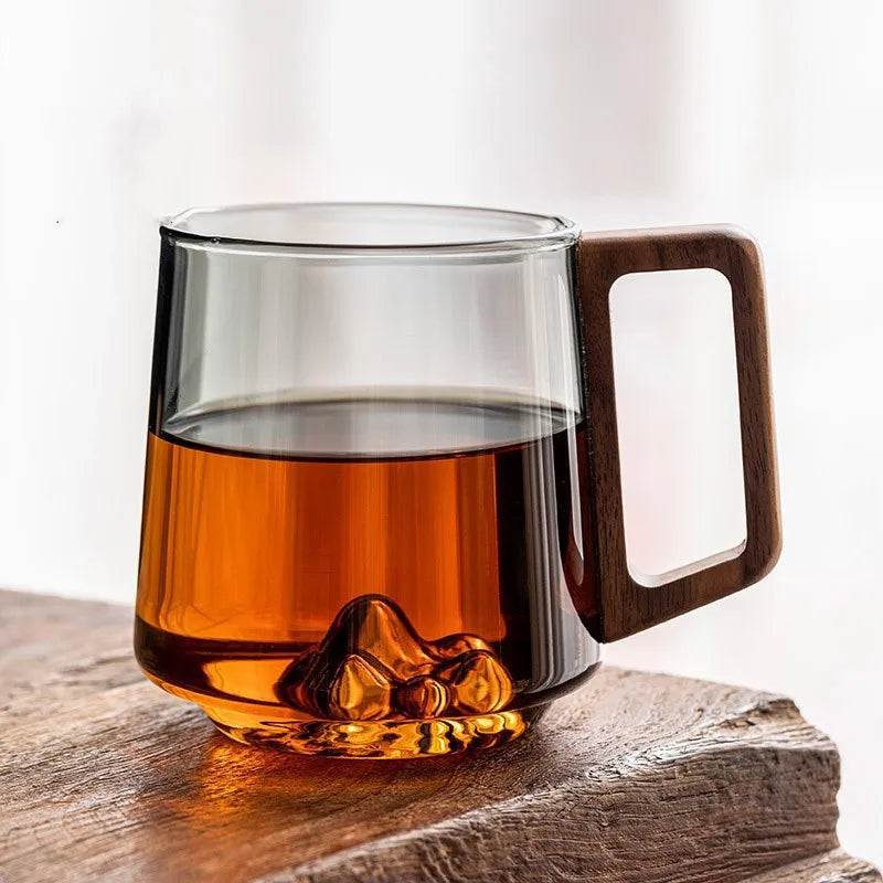 Glass Mug with Wooden Handle – Hand-Blown Borosilicate, 350ml - Willen