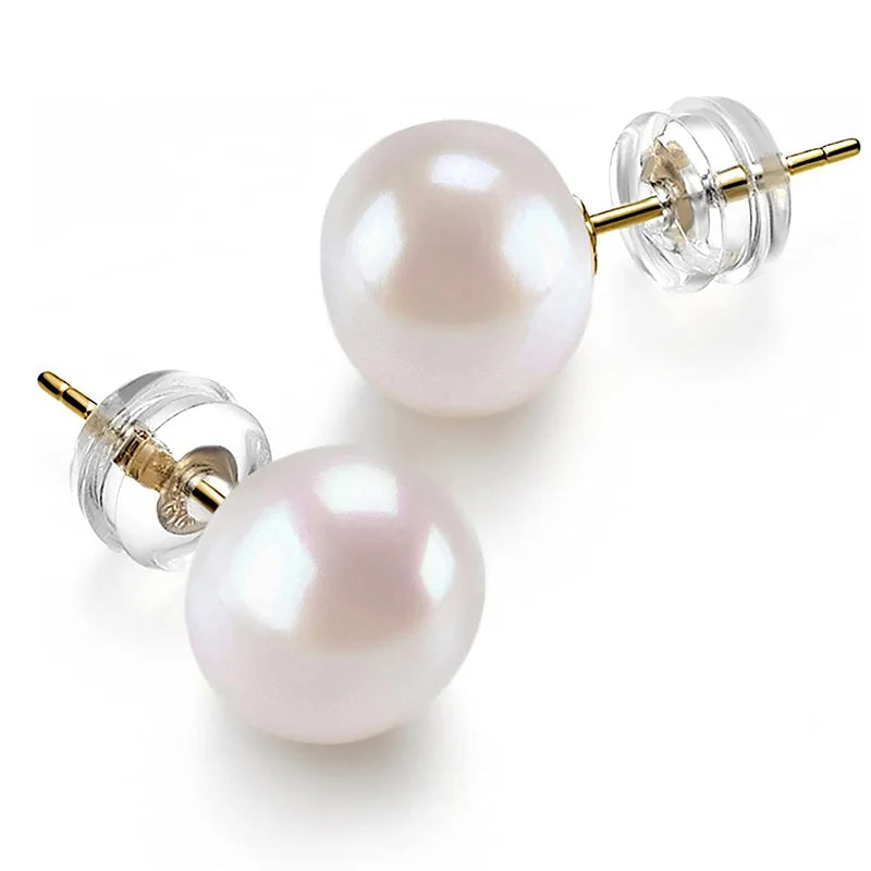Simulated Pearl Stud Earrings – Round White Imitation Pearls with Push-Back Closure - Willen