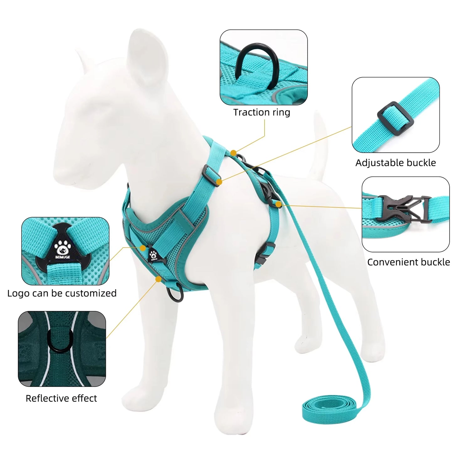 Reflective Pet Harness & Leash Set – Adjustable Mesh for Cats & Small Dogs - Willen