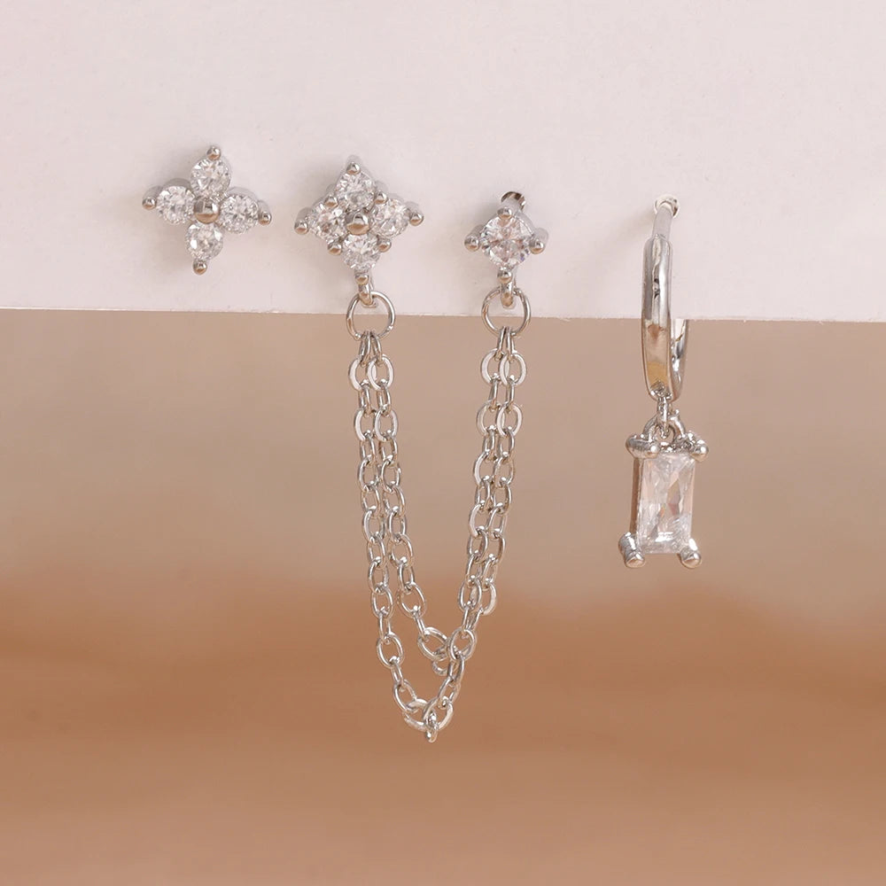 3-Piece Cubic Zirconia Stud Earrings Set – Stainless Steel Cartilage Jewelry with Birthstone Colors - Willen