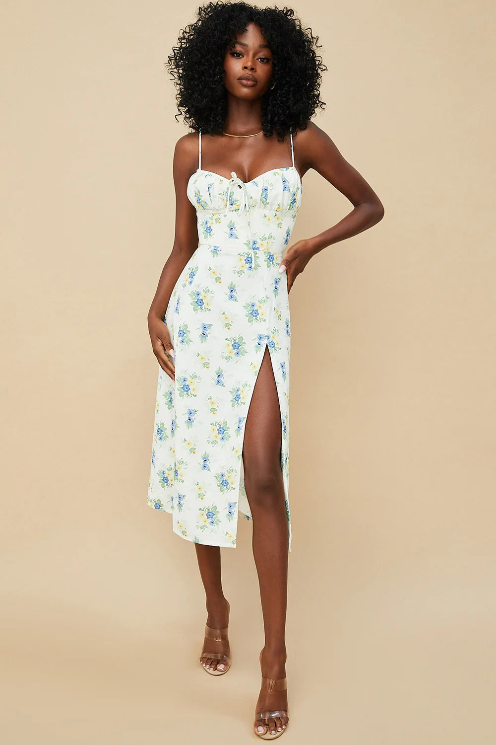 FloraElegance Sheath Dress – Sleeveless Floral Dress with Adjustable Front Detail - Willen