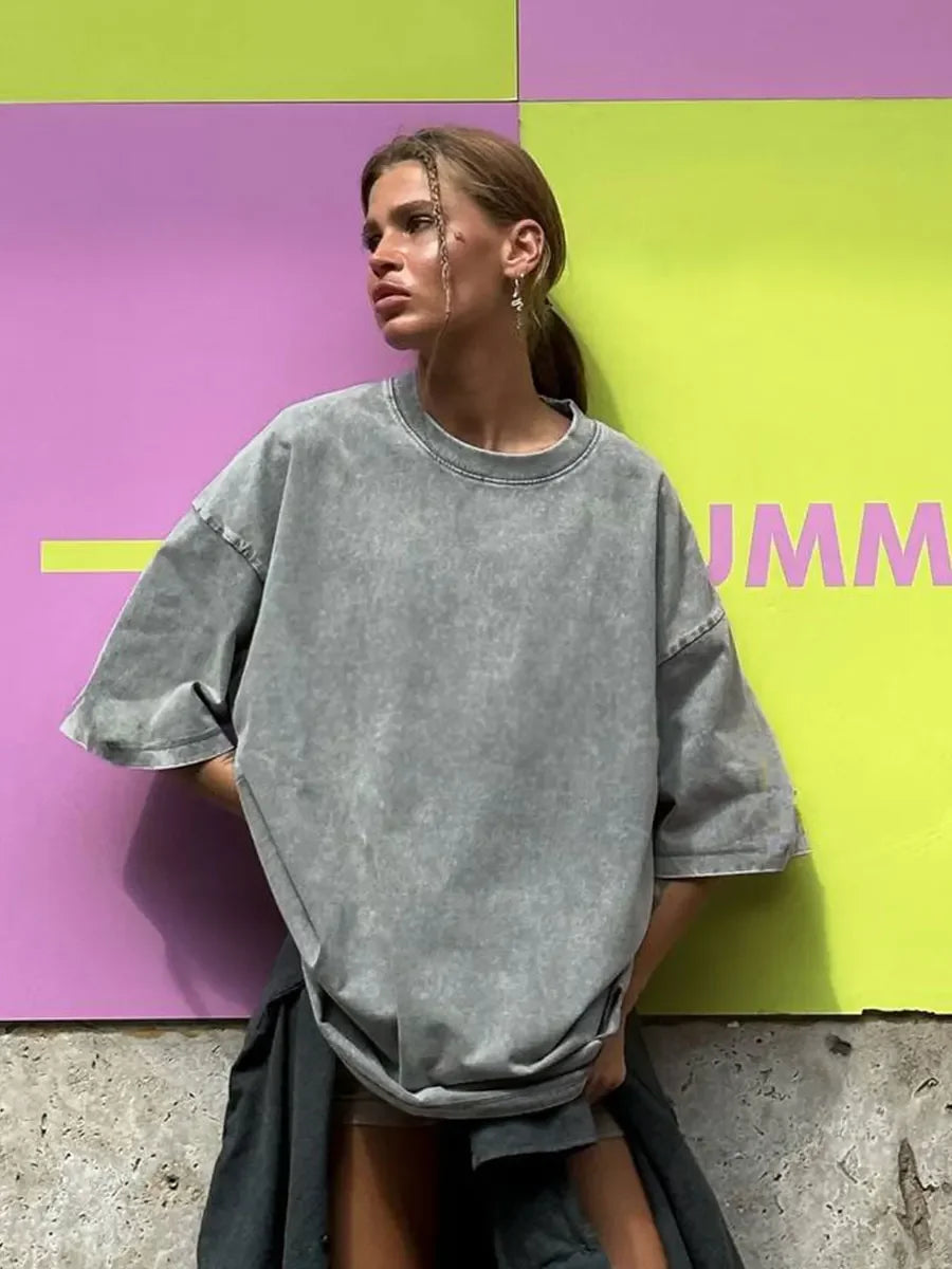 UrbanWax Vintage Tee – Oversized 100% Cotton T-Shirt with Wax Print Texture - Willen