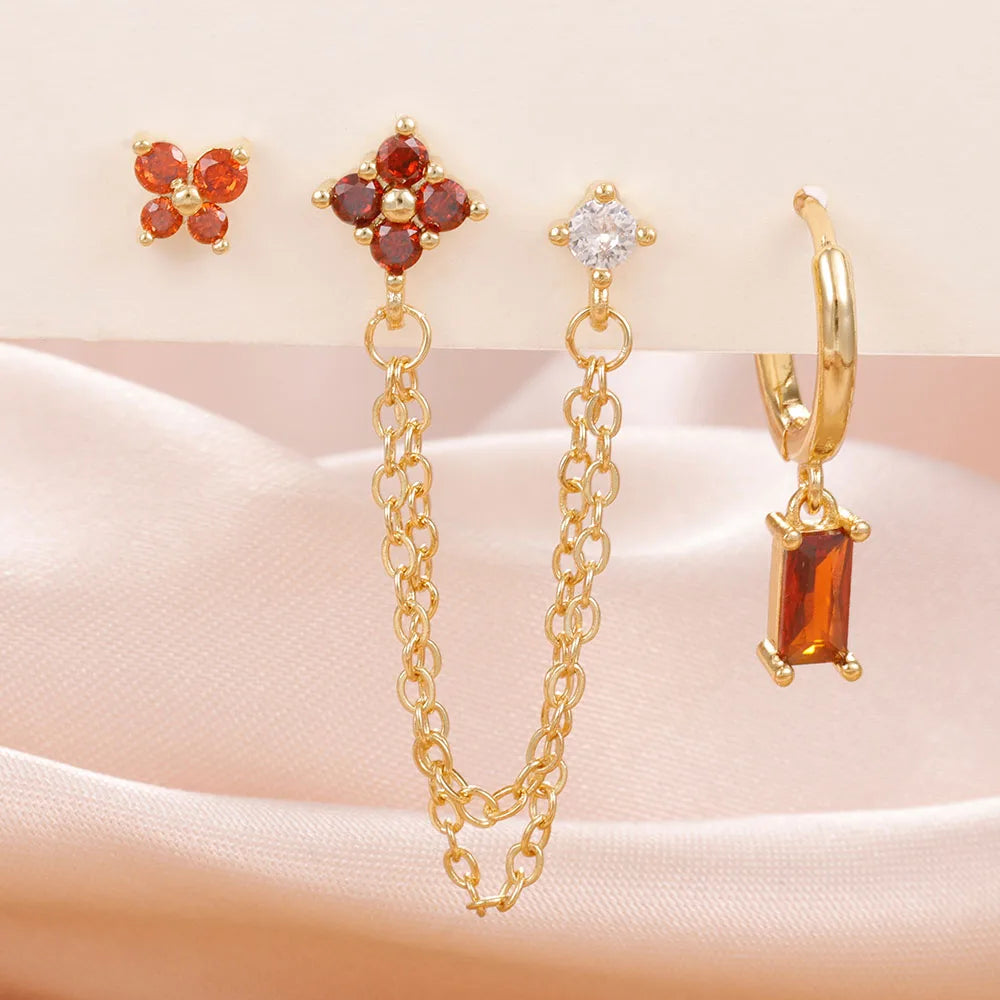 3-Piece Cubic Zirconia Stud Earrings Set – Stainless Steel Cartilage Jewelry with Birthstone Colors - Willen