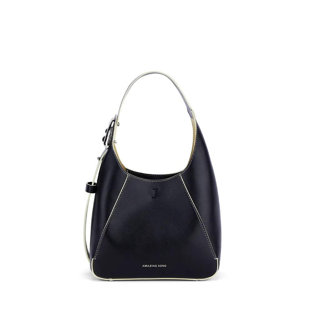 Women’s Flat Bucket Bag – Split Leather, Adjustable Strap, Neutral Color - Willen