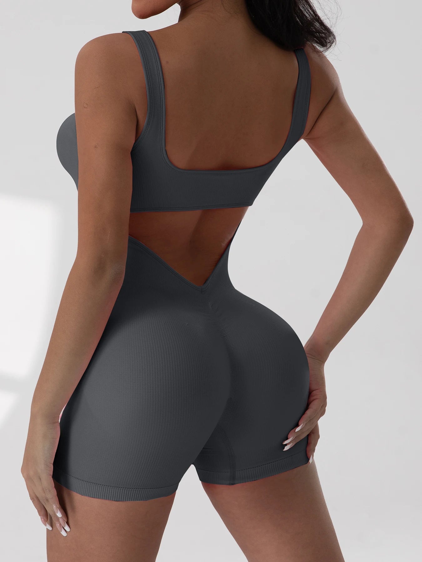 Backless One-Piece Jumpsuit – U-Neck, Sleeveless, Nylon-Spandex Blend - Willen