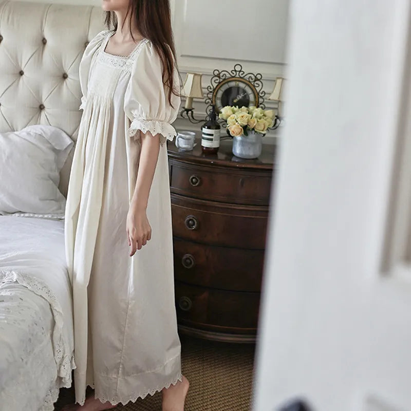 Cotton Nightgown – 100% Cotton Ankle-Length Sleepwear with Lace Trim - Willen