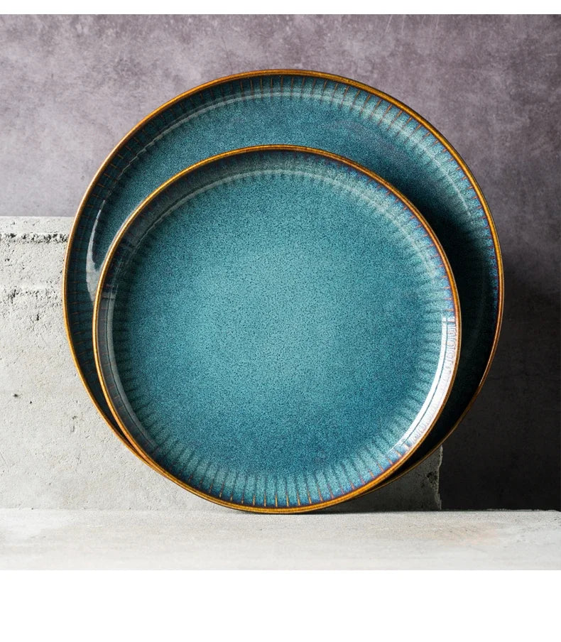 Nordic Glazed Ceramic Dish – Round, Blue, Heat-Resistant - Willen