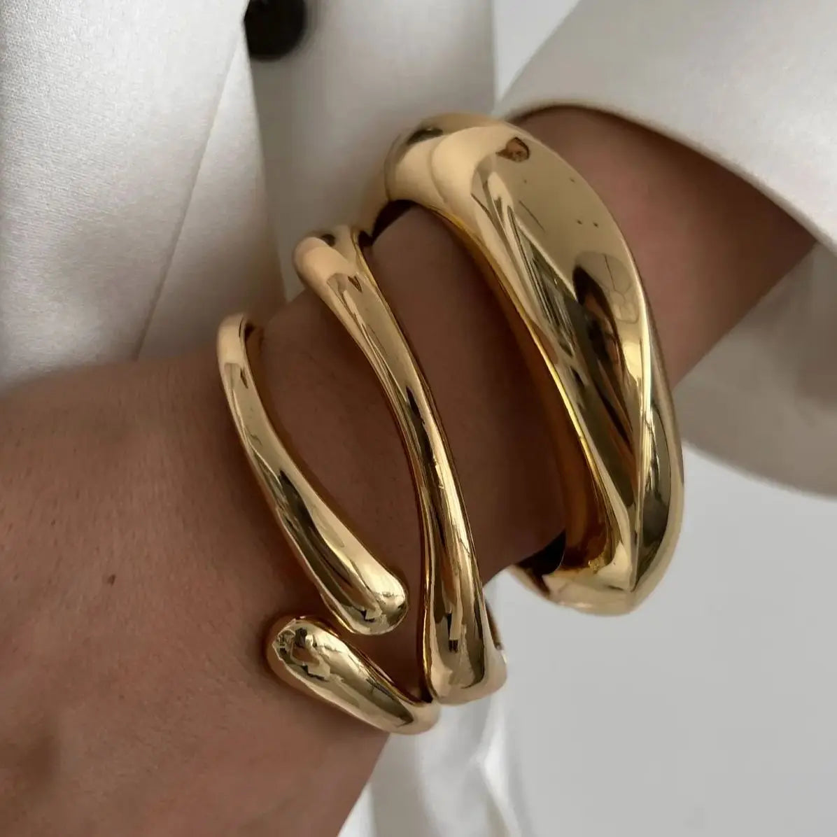 3-Style Punk Cuff Bangle Set – Gold & Silver Geometric Bracelets for Men & Women - Willen