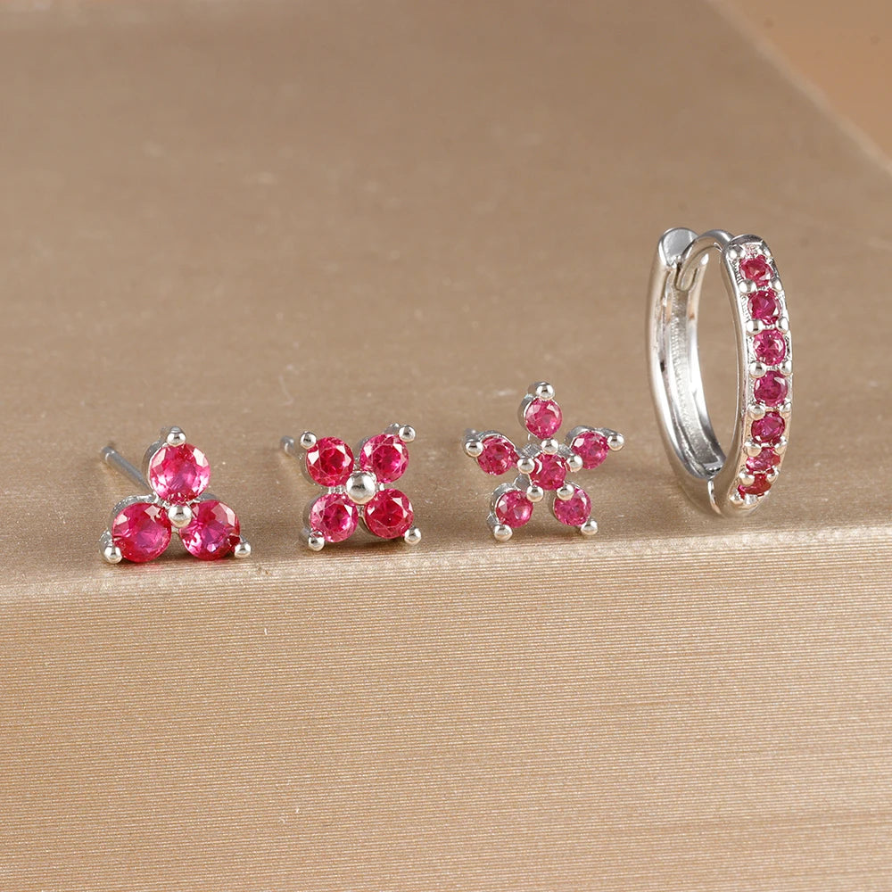 Gold-Plated Stainless Steel Stud Earrings – 4-Piece Set with Cubic Zirconia Accents - Willen