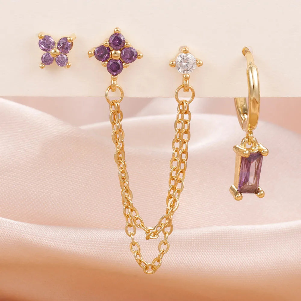 3-Piece Cubic Zirconia Stud Earrings Set – Stainless Steel Cartilage Jewelry with Birthstone Colors - Willen