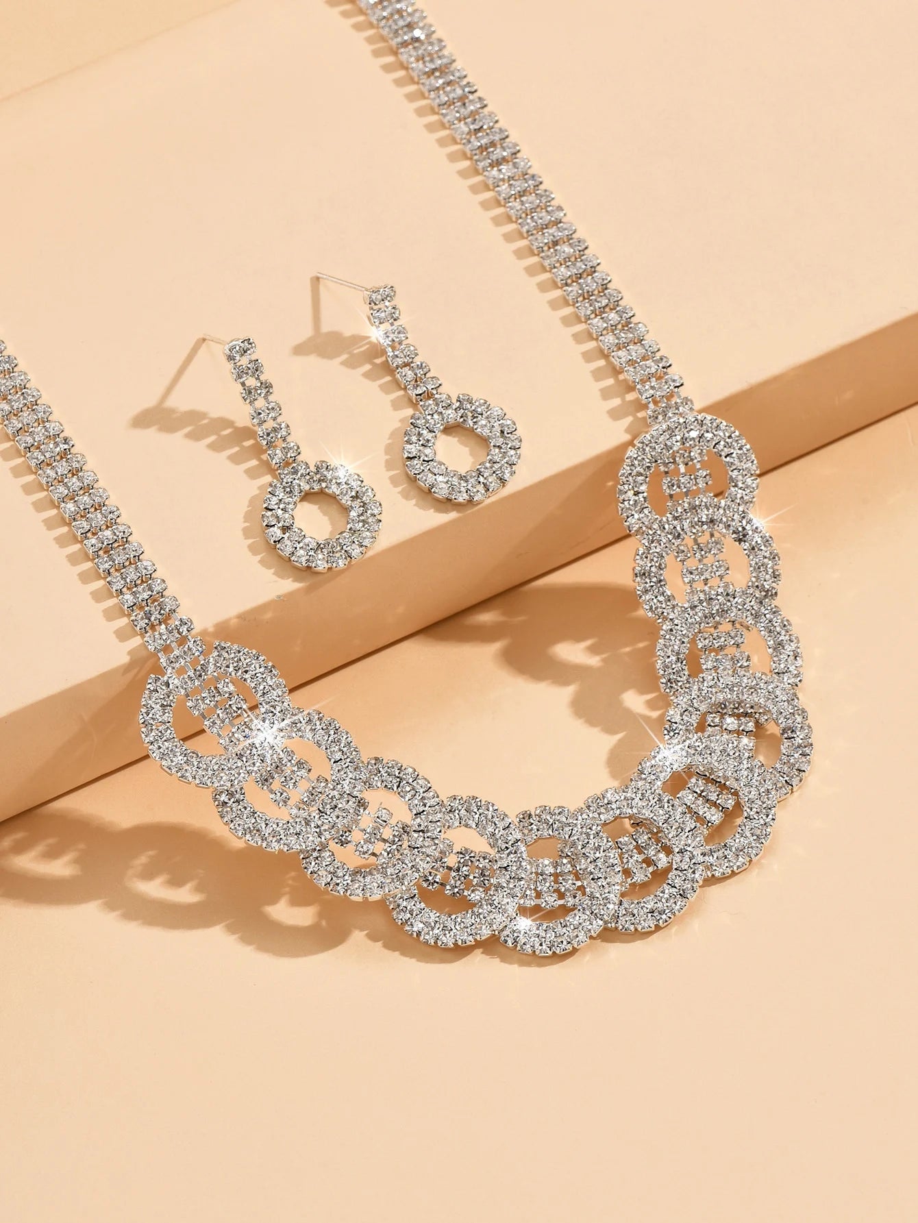 3-Piece Round Crystal-Accent Jewelry Set – Necklace & Earrings with Copper Finish - Willen