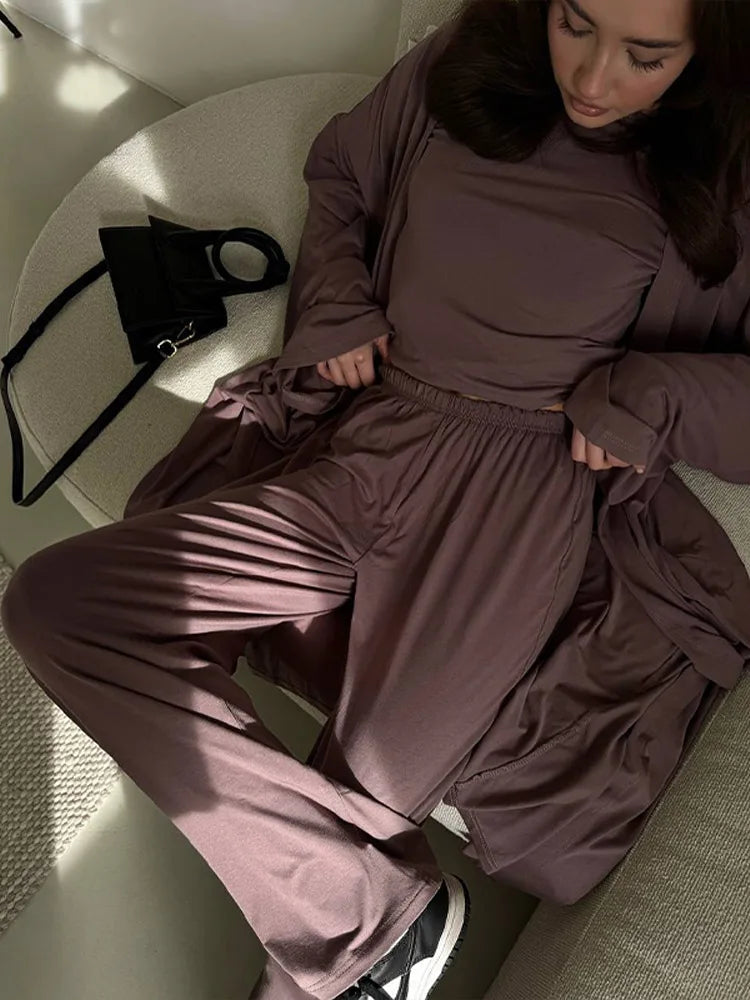 Women’s 3-Piece Summer Set – Long Coat, Tank Top & Wide-Leg Pants, Polyester, Yellow - Willen
