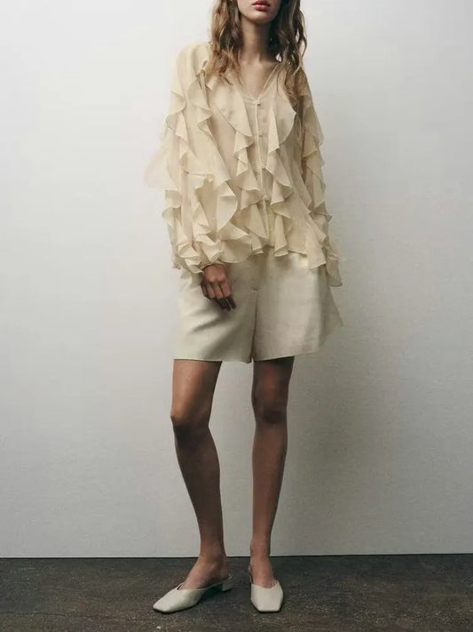SheerBloom Ruffle Blouse – Lightweight Chiffon Top with Tiered Ruffles - Willen