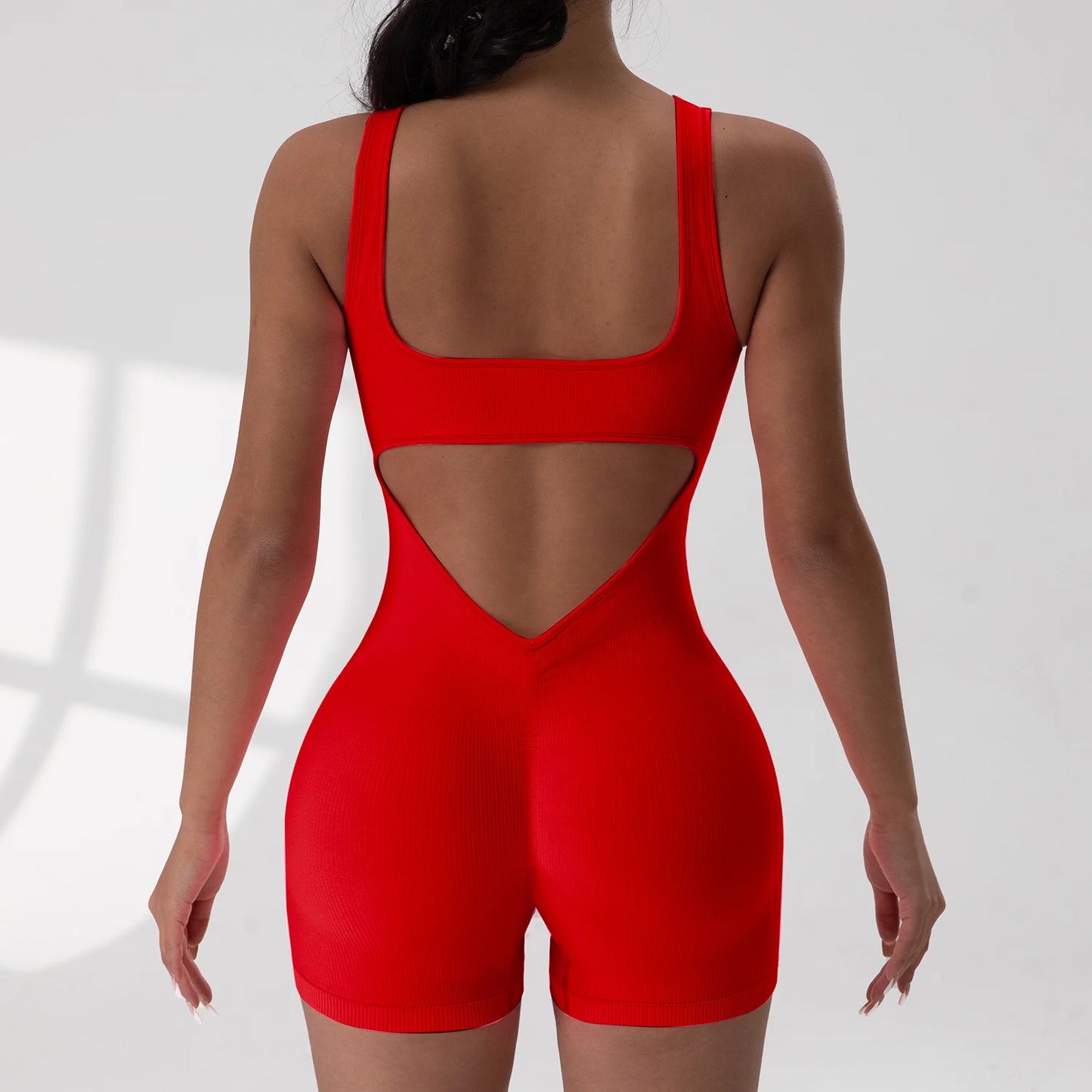 Backless One-Piece Jumpsuit – U-Neck, Sleeveless, Nylon-Spandex Blend - Willen