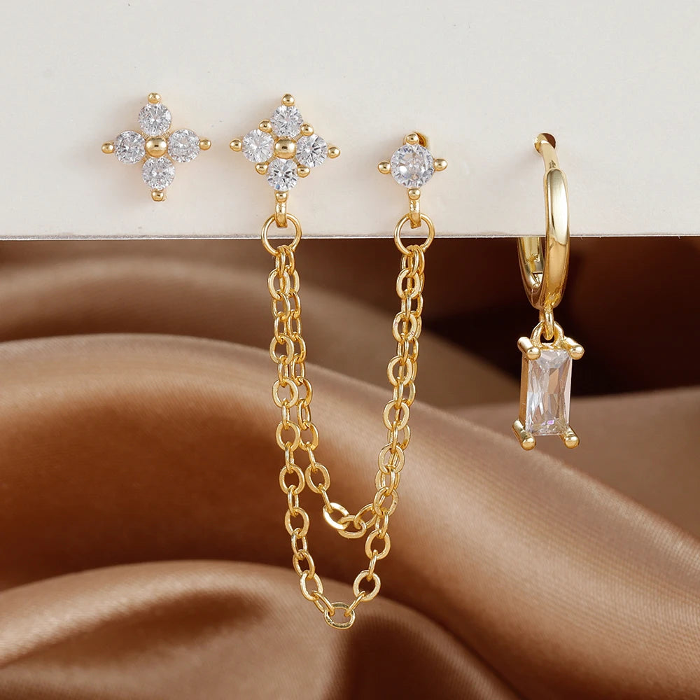 3-Piece Cubic Zirconia Stud Earrings Set – Stainless Steel Cartilage Jewelry with Birthstone Colors - Willen