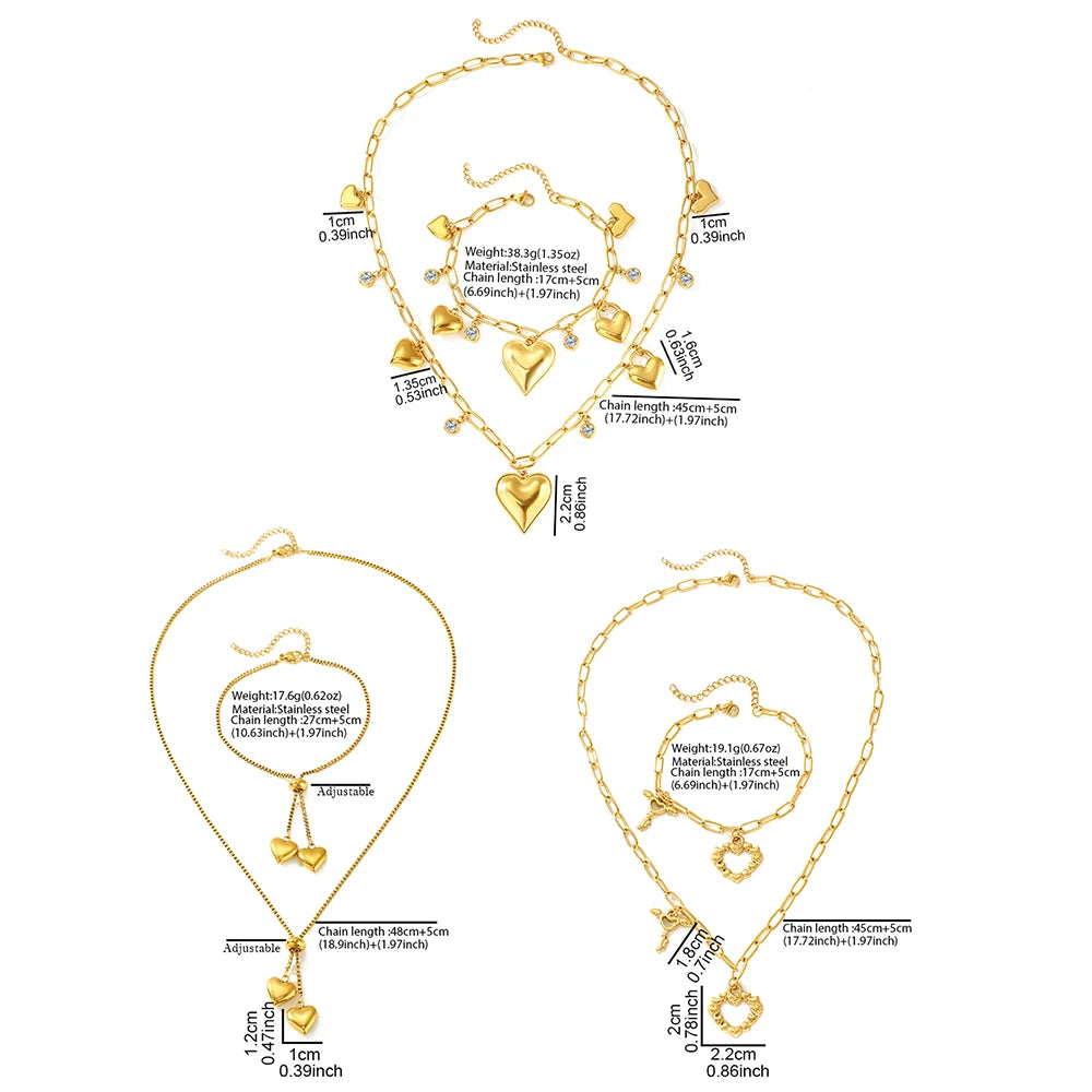 Stainless Steel Heart Pendant Jewelry Set – Necklace & Bracelet for Everyday Wear - Willen