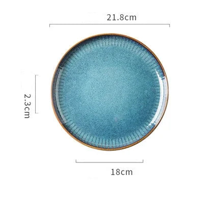 Nordic Glazed Ceramic Dish – Round, Blue, Heat-Resistant - Willen