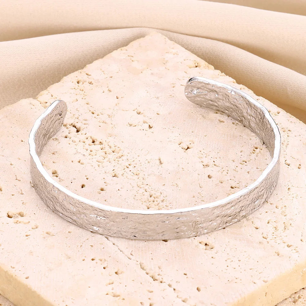 Gold Floral Etched Cuff Bracelet – Wide Stainless Steel Bangle for Women - Willen