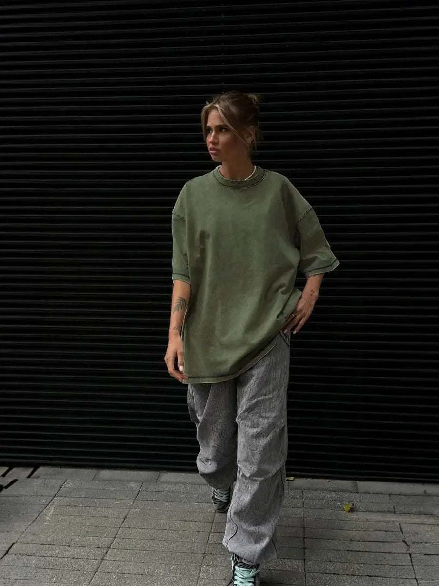 UrbanWax Vintage Tee – Oversized 100% Cotton T-Shirt with Wax Print Texture - Willen