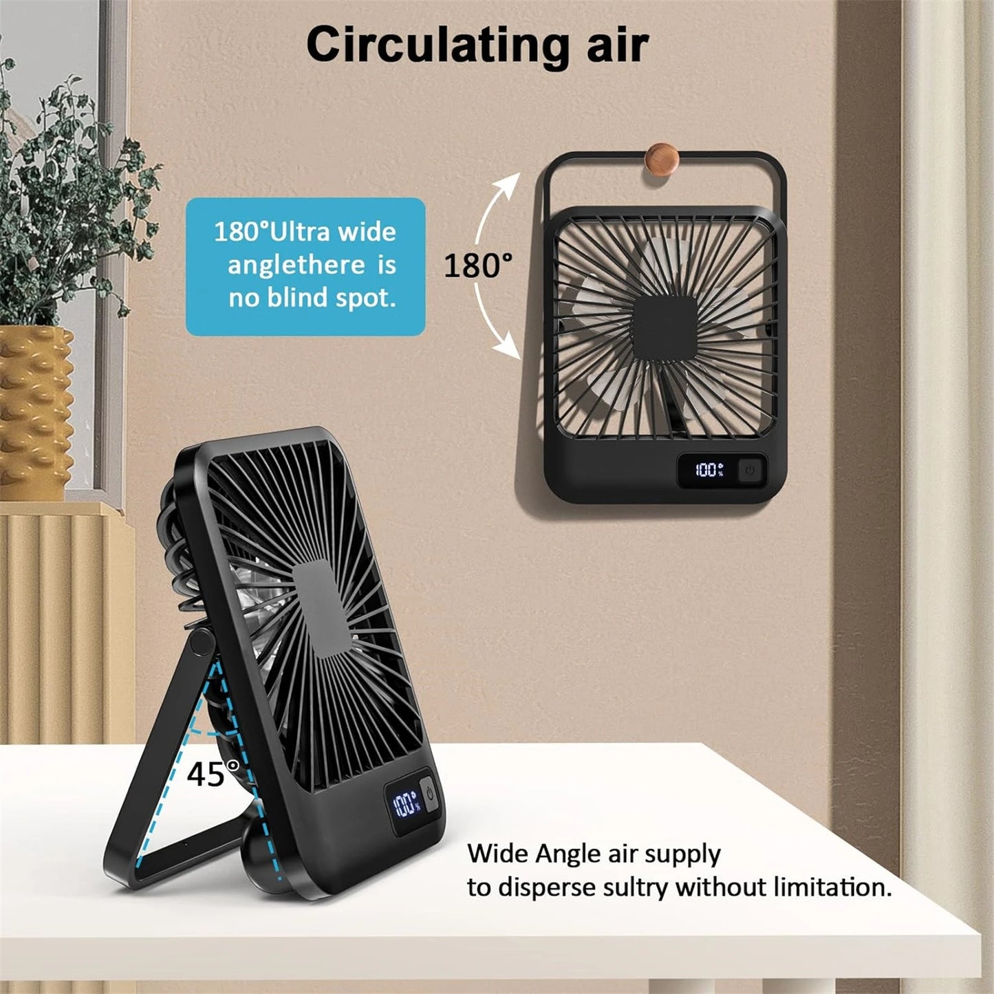 Portable Folding Desk Fan – 180° Adjustable, USB Rechargeable - Willen