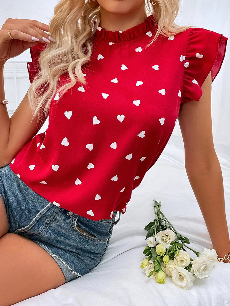 RuffleCharm Summer Top – Lightweight Floral Chiffon Blouse with Ruffle Sleeves - Willen